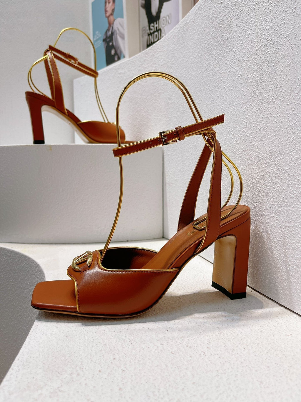 VT Sandals Heels 70mm Brown Cowhide 292783