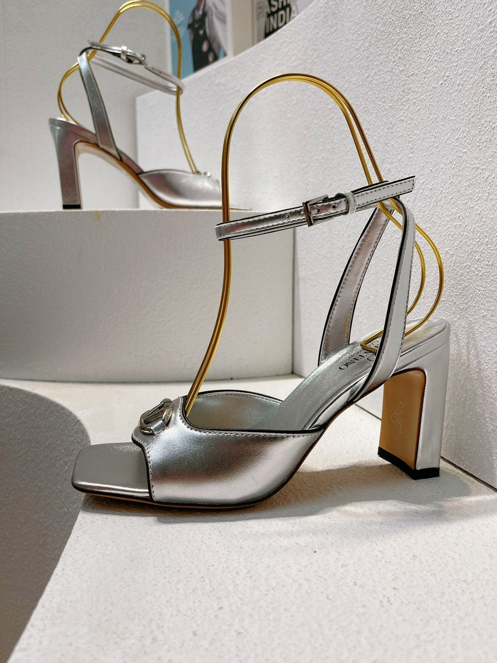 VT Sandals Heels 70mm Silver Cowhide 292785