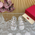 Rockstud M-Way Platform Sandal Grey Leather