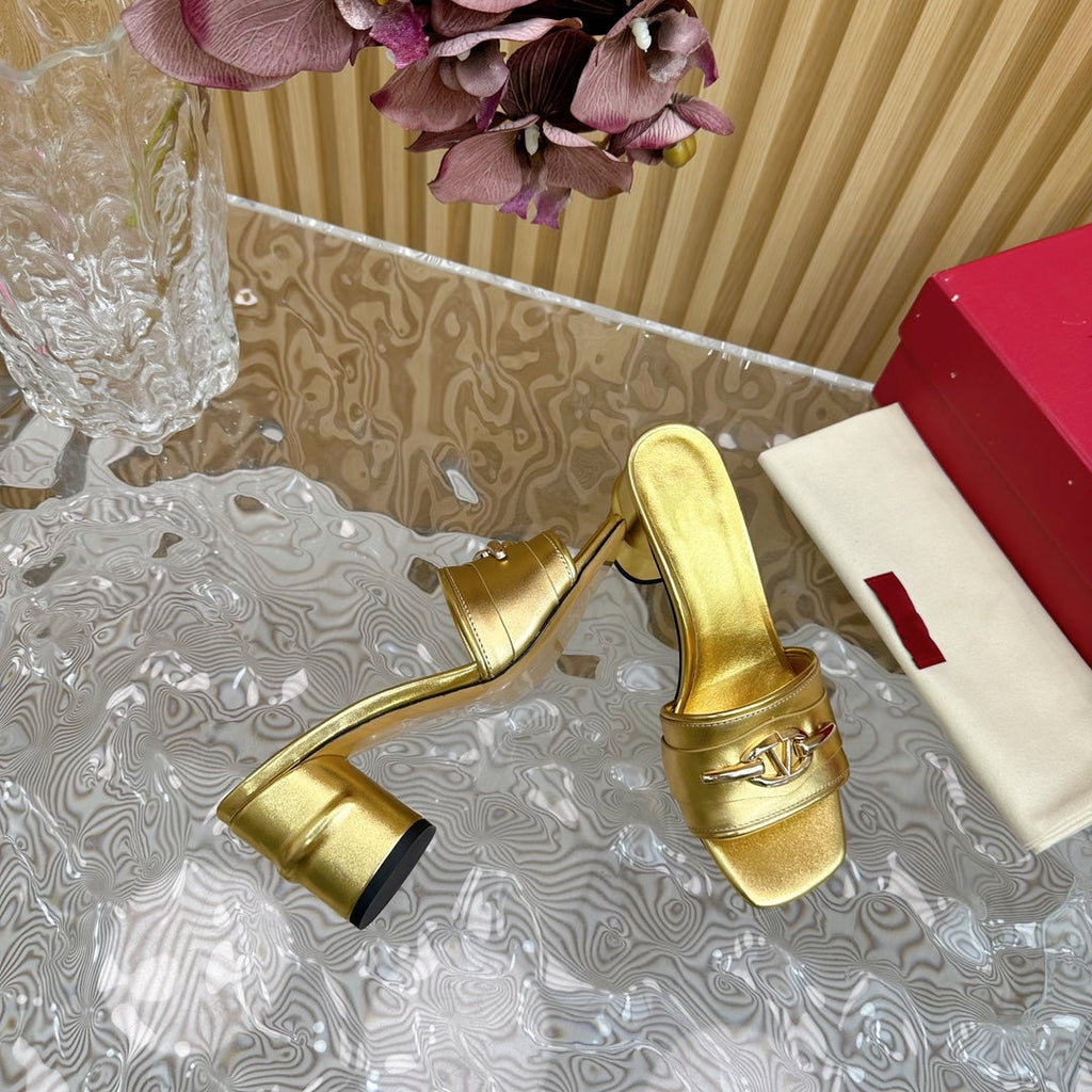 High Heel 70 Mule Sandal The Bold Edition Vlogo Square Toe Gold