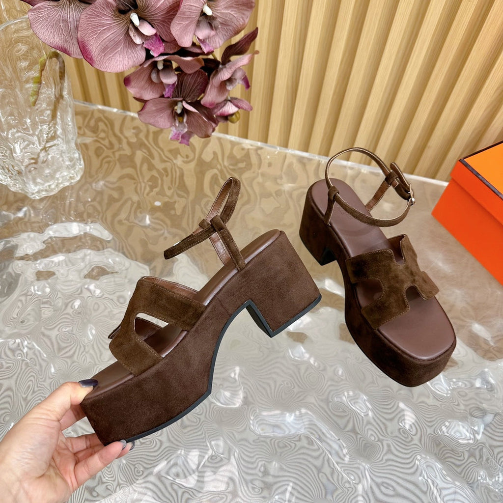 HERMES JAM 30 SANDAL IN CHOCOLATE BROWN VELVET