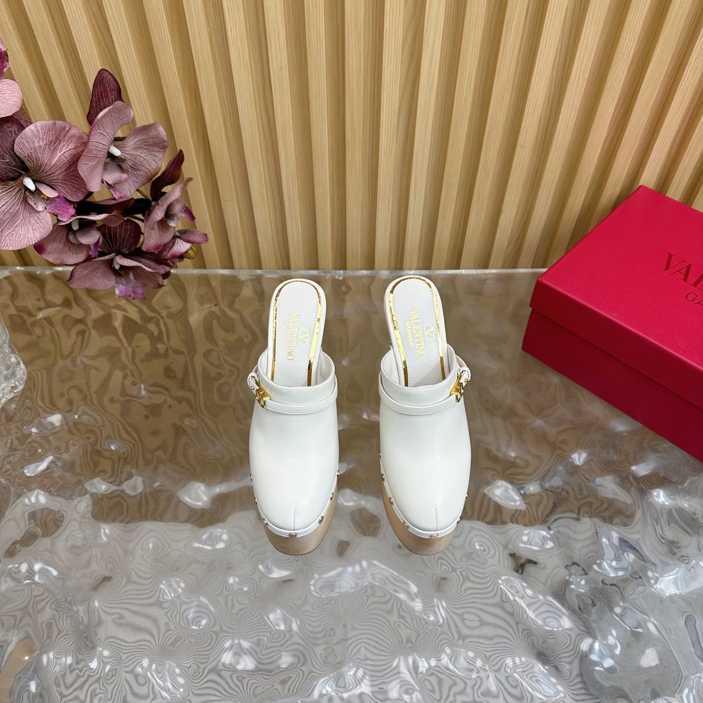 Valentino Tan-Go Clogs 10cm White Leather 702269