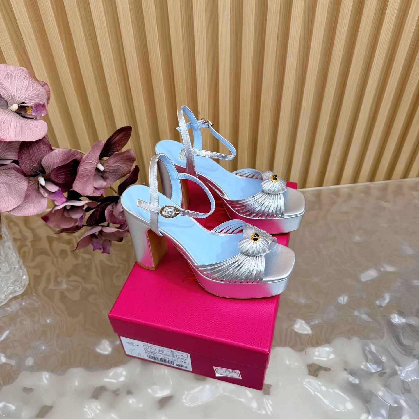 Valentino Royal Sandal 11.5cm Sliver Blue Leather 702271