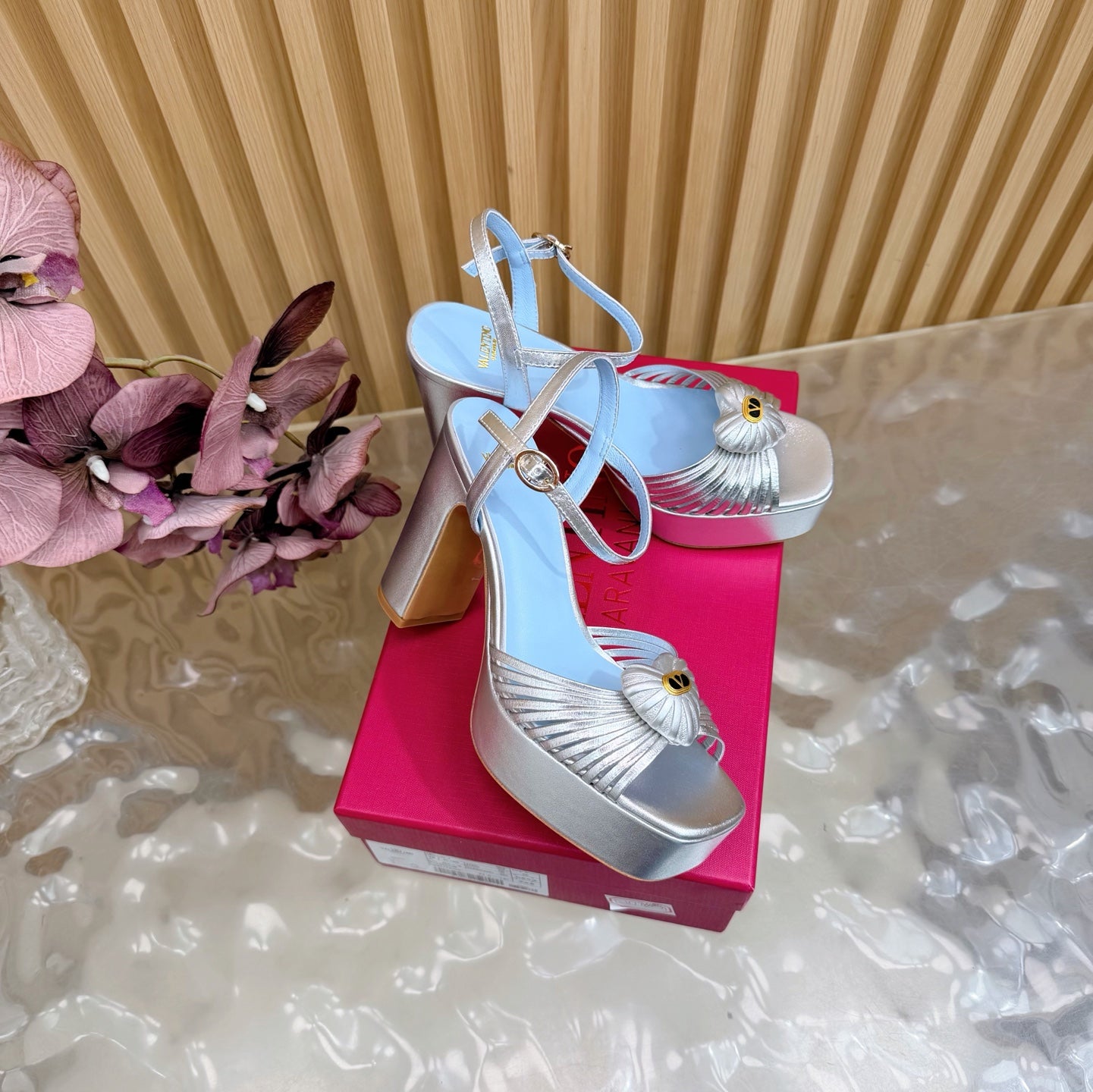 Valentino Royal Sandal 11.5cm Sliver Blue Leather 702271