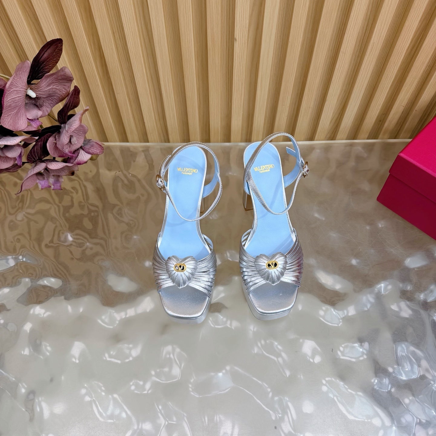 Valentino Royal Sandal 11.5cm Sliver Blue Leather 702271