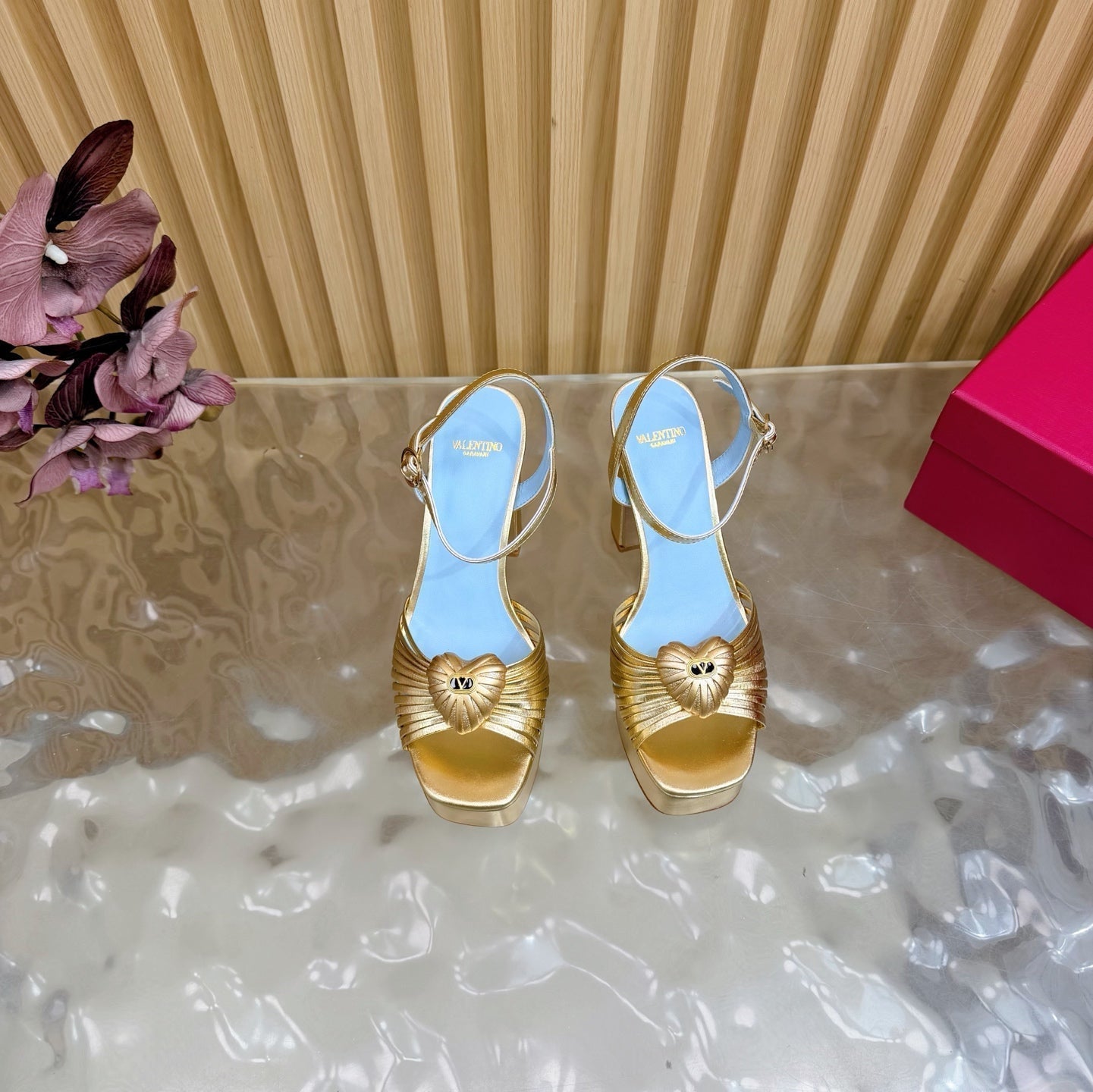 Valentino Royal Sandal 11.5cm Gold Blue Leather 702272