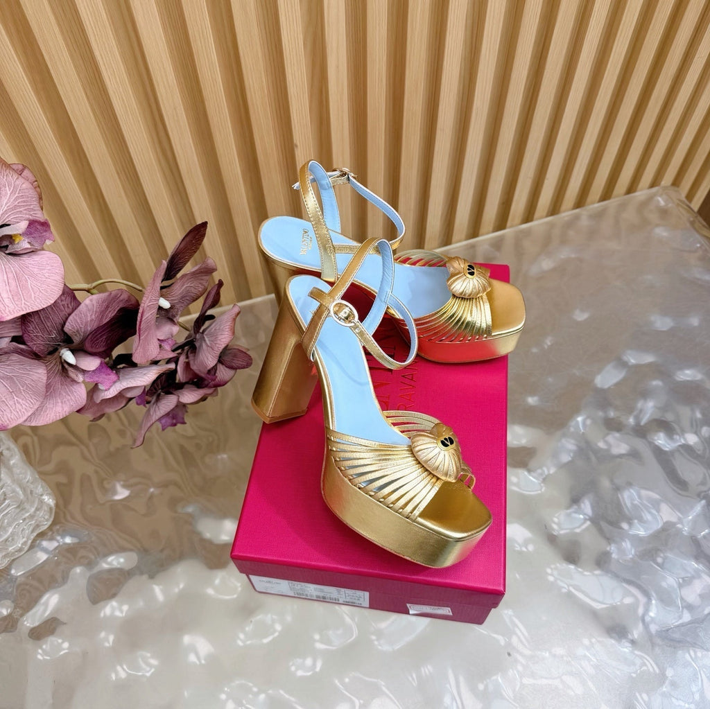 Valentino Royal Sandal 11.5cm Gold Blue Leather 702272