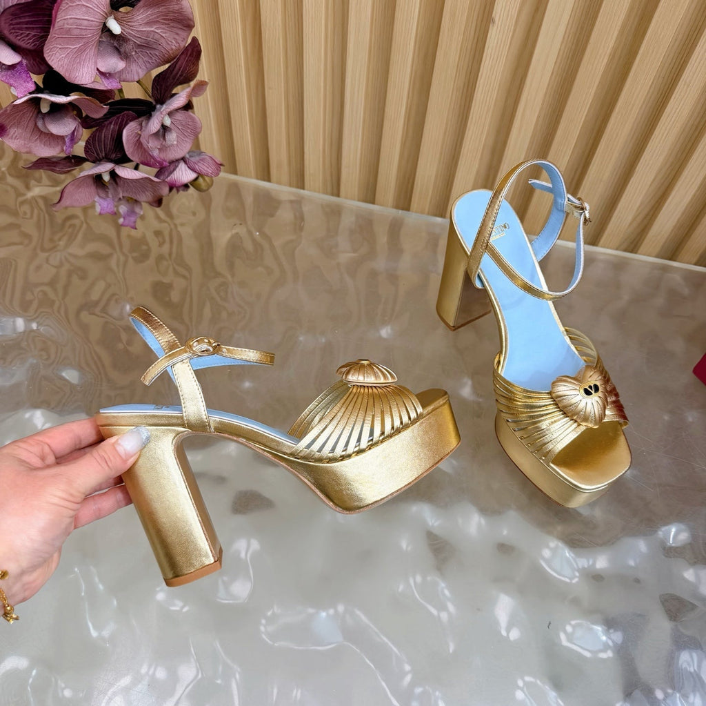 Valentino Royal Sandal 11.5cm Gold Blue Leather 702272