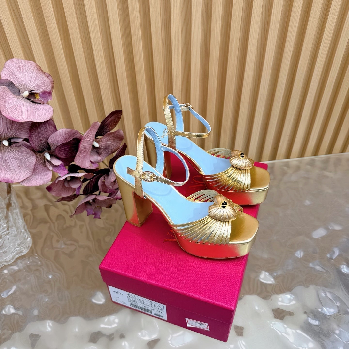 Valentino Royal Sandal 11.5cm Gold Blue Leather 702272
