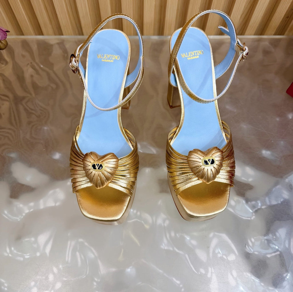 Valentino Royal Sandal 11.5cm Gold Blue Leather 702272