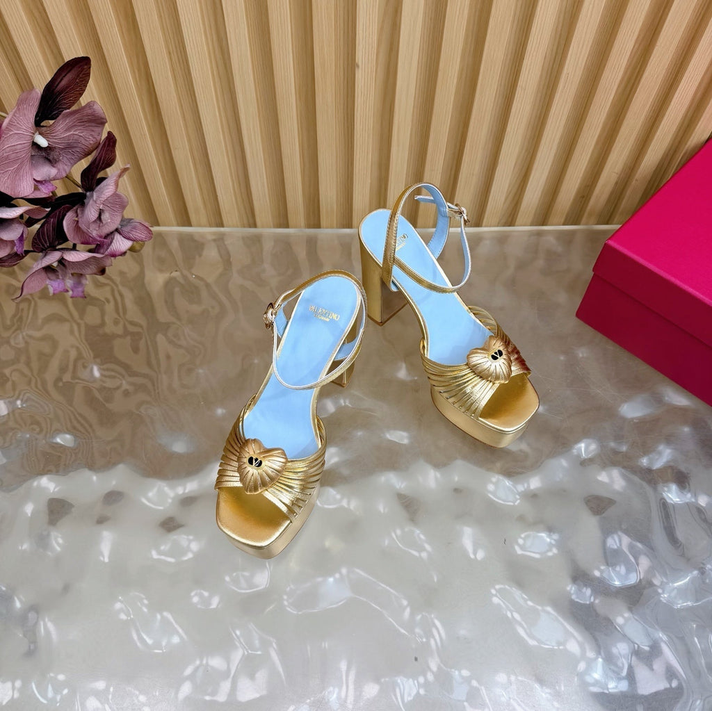 Valentino Royal Sandal 11.5cm Gold Blue Leather 702272