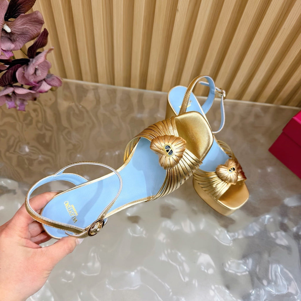 Valentino Royal Sandal 11.5cm Gold Blue Leather 702272