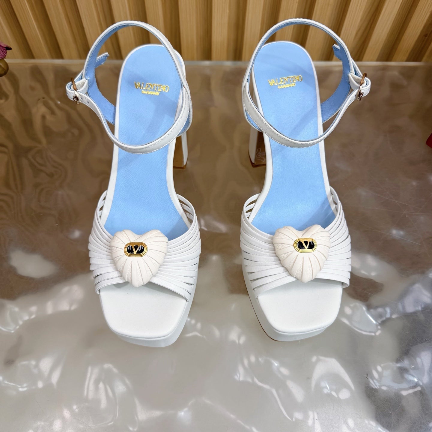 Valentino Royal Sandal 11.5cm White Blue Leather 702273