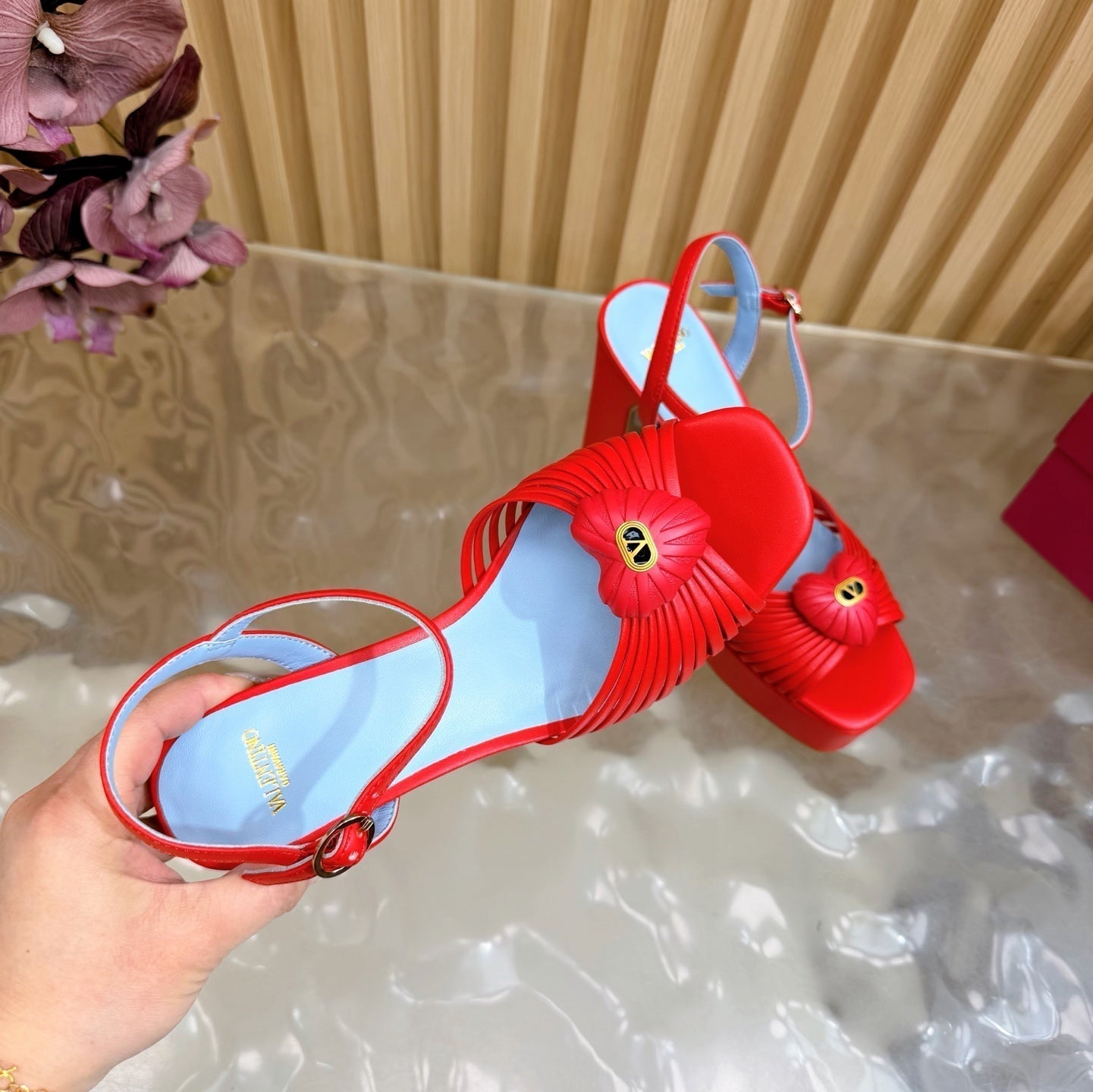 Valentino Royal Sandal 11.5cm Red Blue Leather 702274