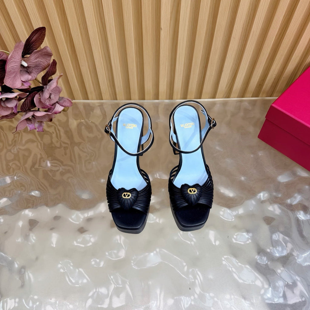Valentino Royal Sandal 11.5cm Black Blue Leather 702275