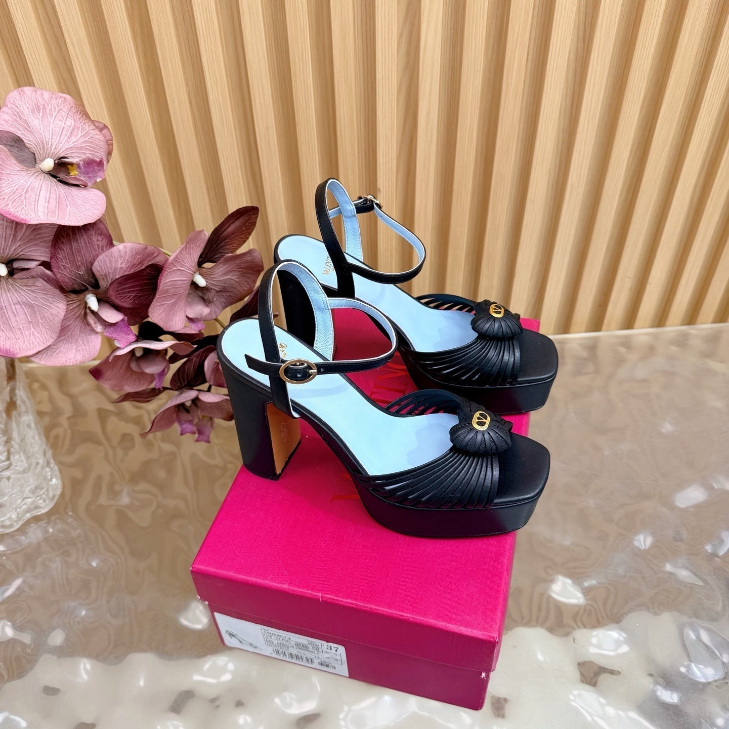 Valentino Royal Sandal 11.5cm Black Blue Leather 702275
