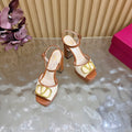 Valentino Signature Platform Sandal Brown Leather Raffia 702268