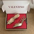 VL 26s High Heel Slingbacks In Metallic Gold Calfskin With Crystal