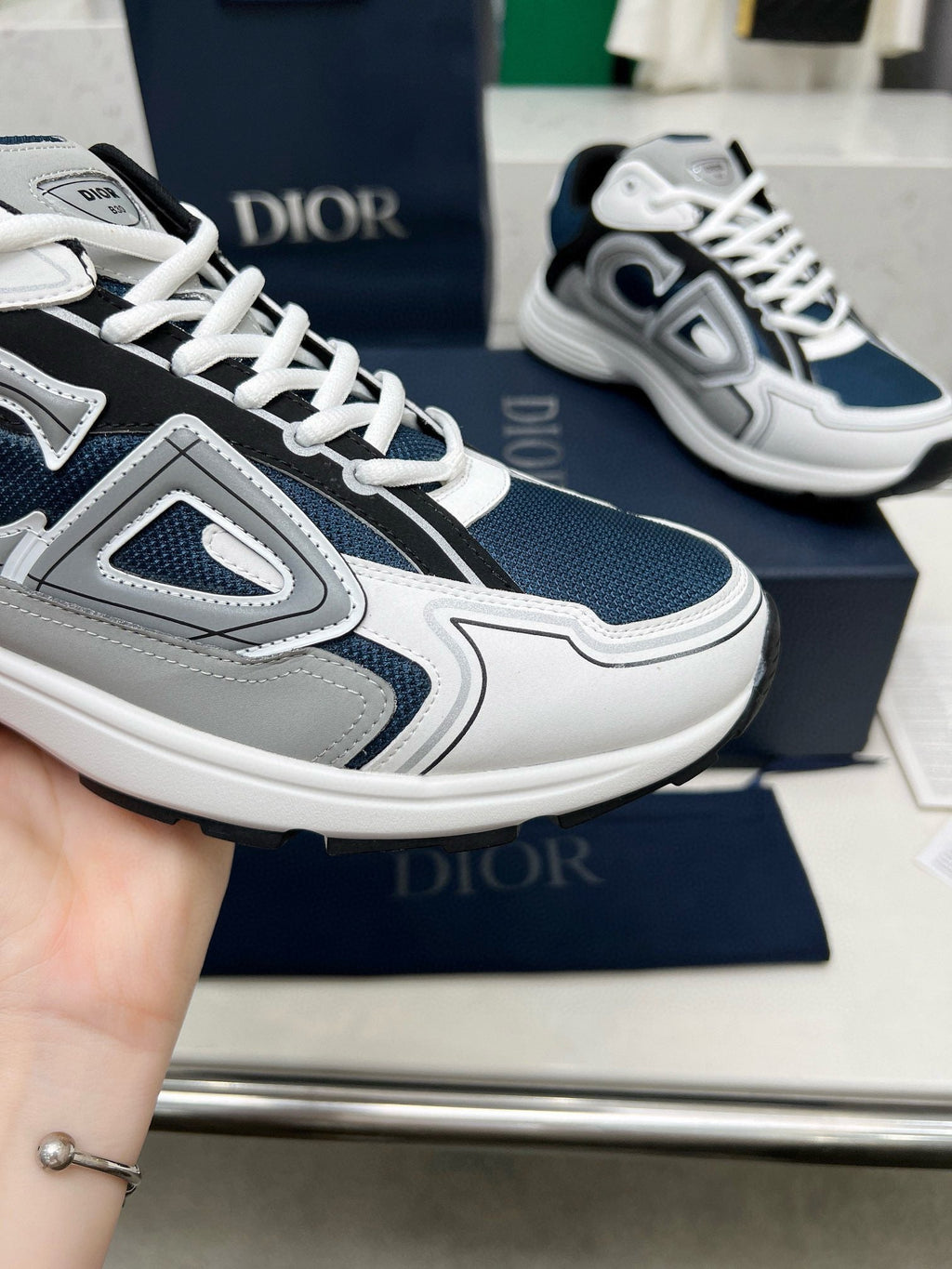 CD B30 SNEAKER AEGEAN AND WHITE MESH FABRIC