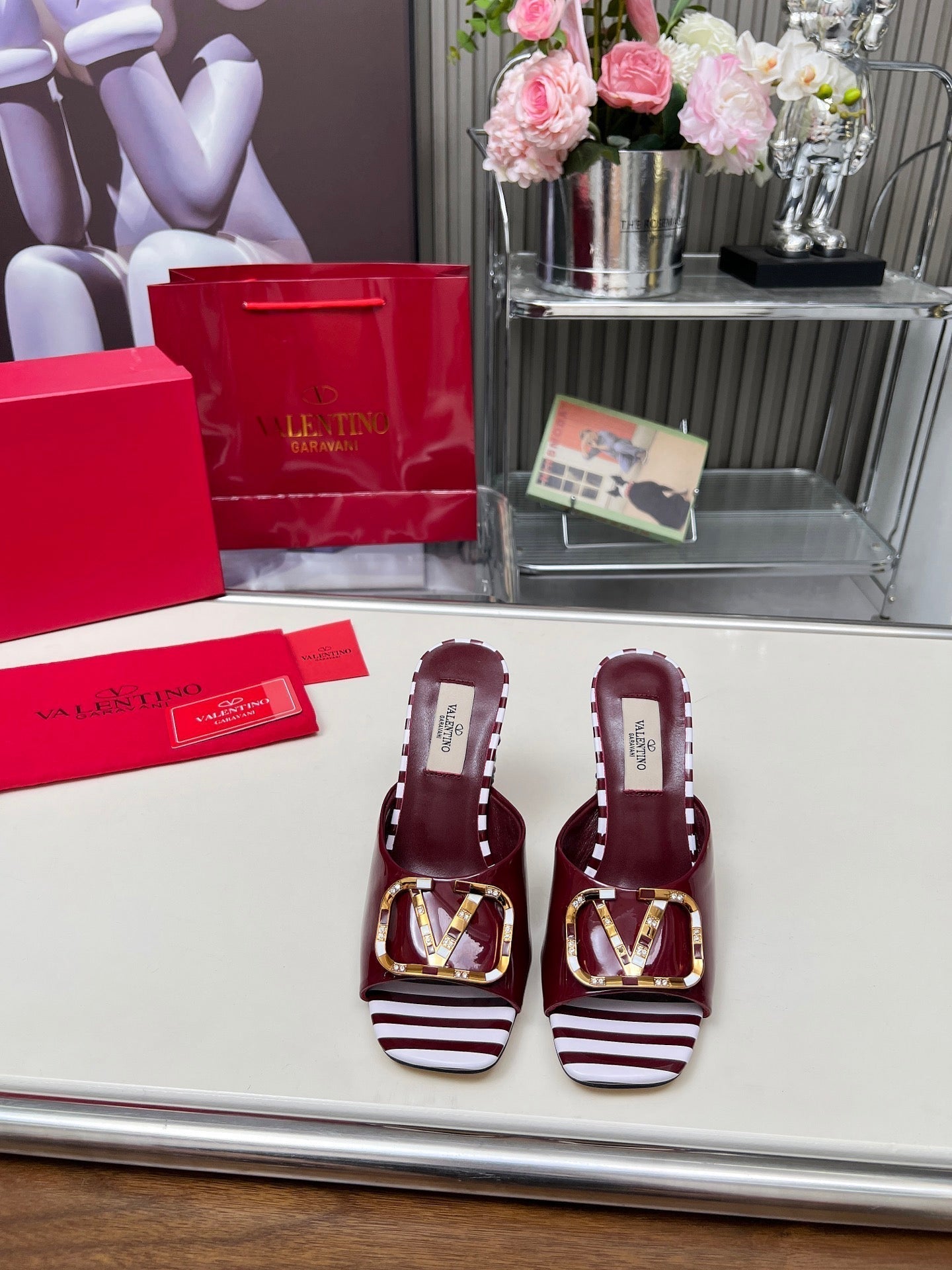 VT Vlogo High-Heeled Sandals 10.5cm Wine Red Leather 625760