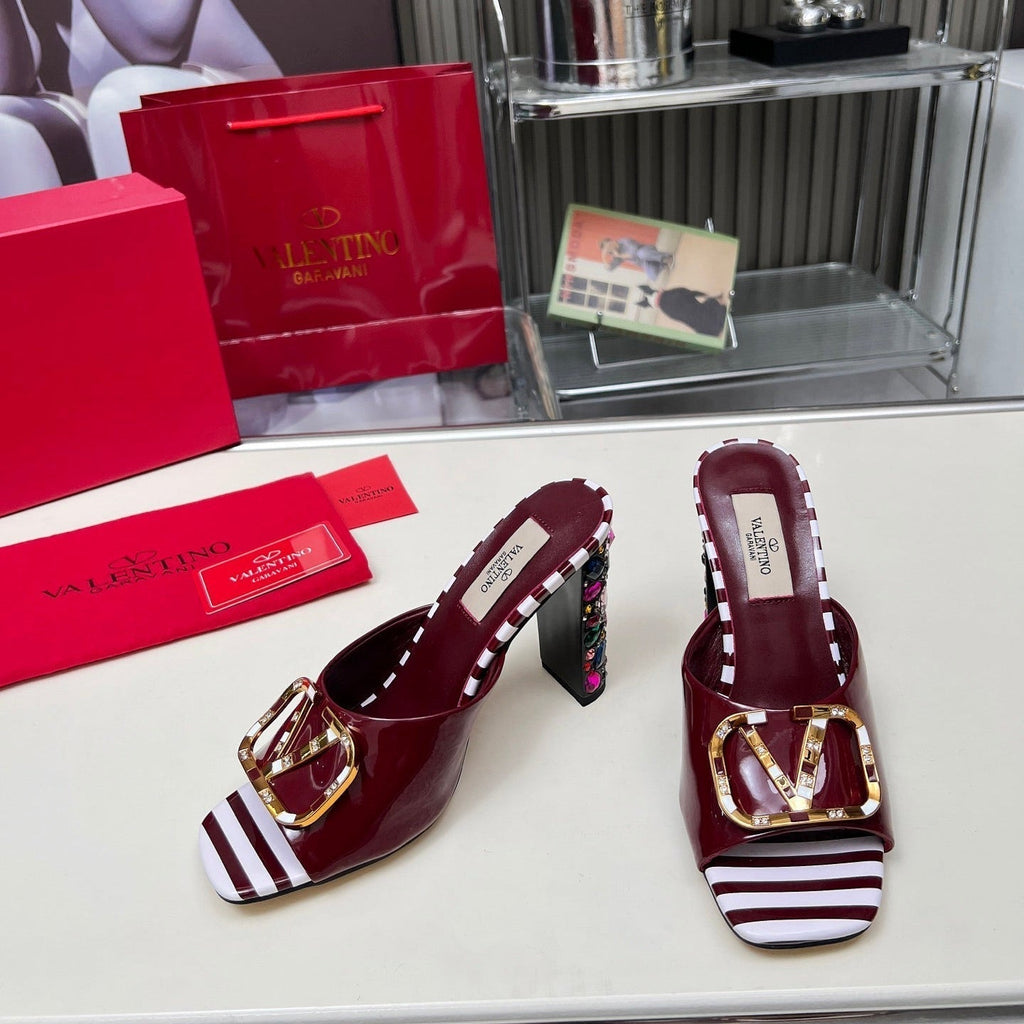 VT Vlogo High-Heeled Sandals 10.5cm Wine Red Leather 625760