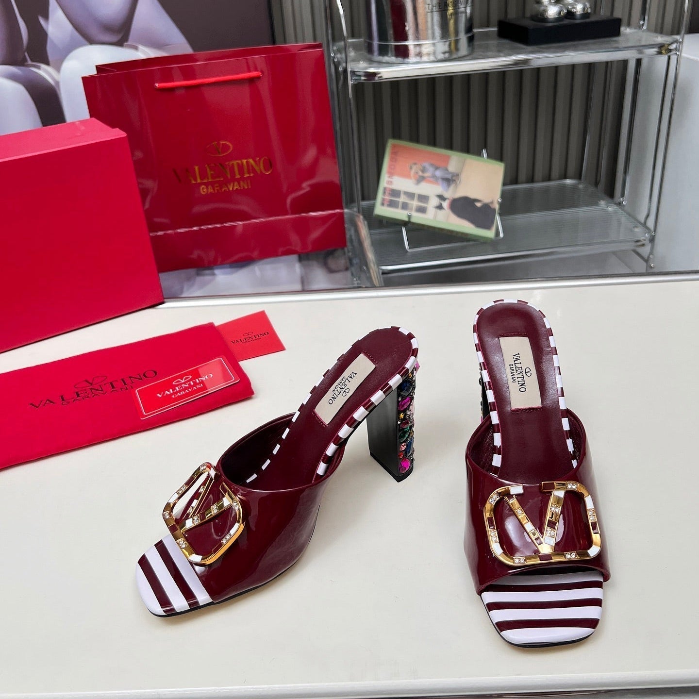 VT Vlogo High-Heeled Sandals 10.5cm Wine Red Leather 625760