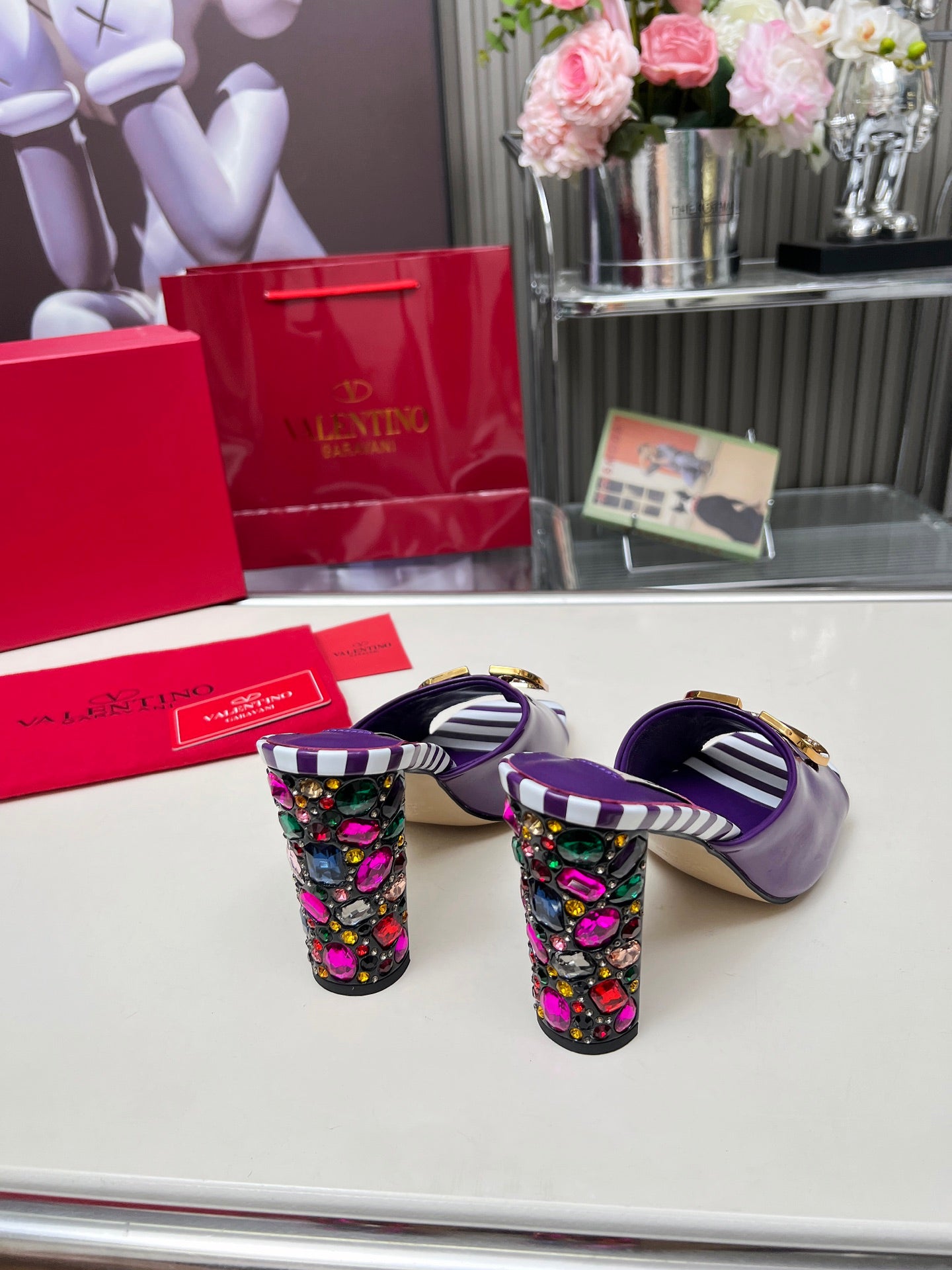 VT Vlogo High-Heeled Sandals 10.5cm Purple White Patent Leather 625763