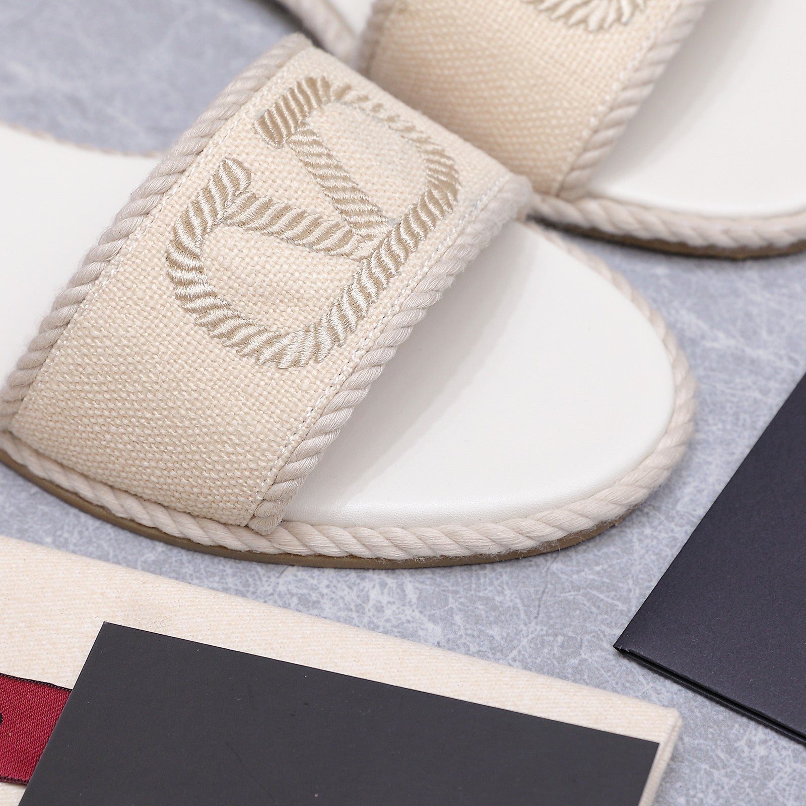 VLTN Torchon Slide Sandal Cream Leather Canvas 941251