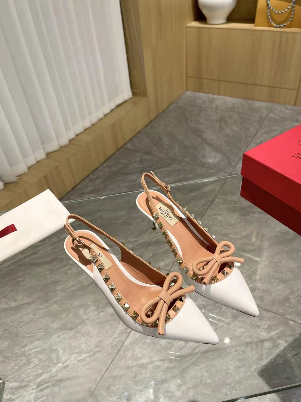 Valentino Rockstud Bow Slingback Pumps 65mm Sheepskin