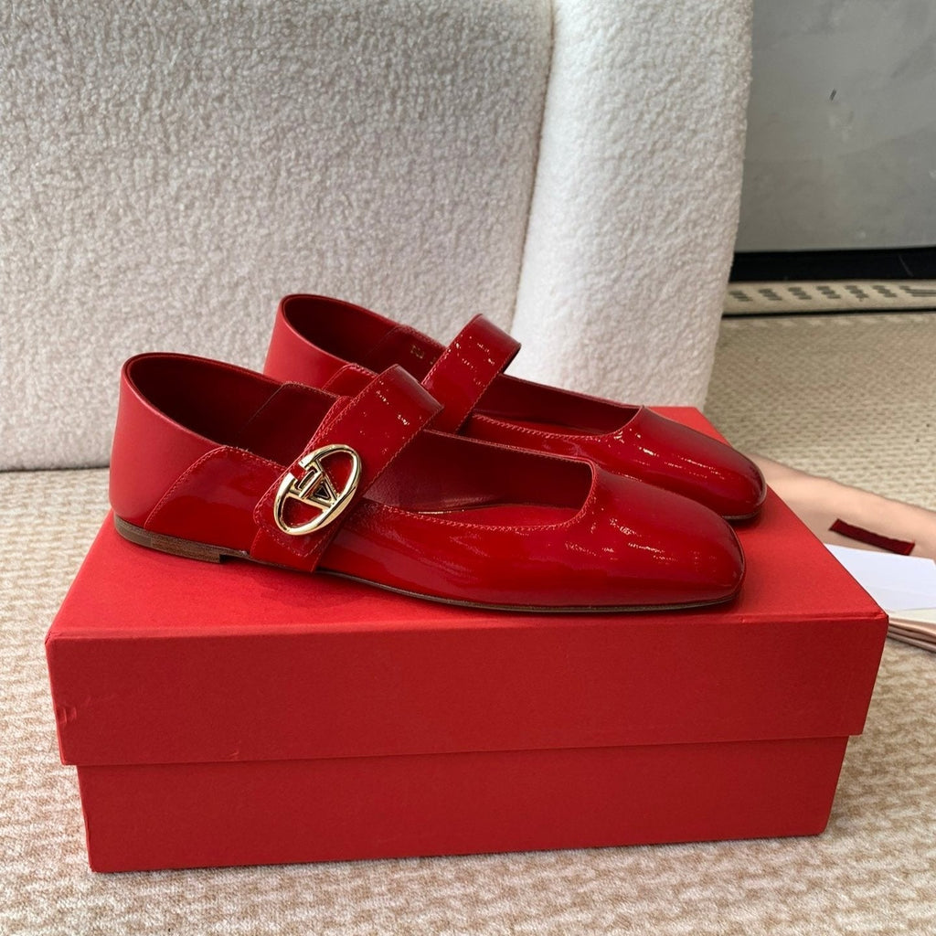 VL Locker Mary-Jane Ballerina In Crimson Red Calfskin