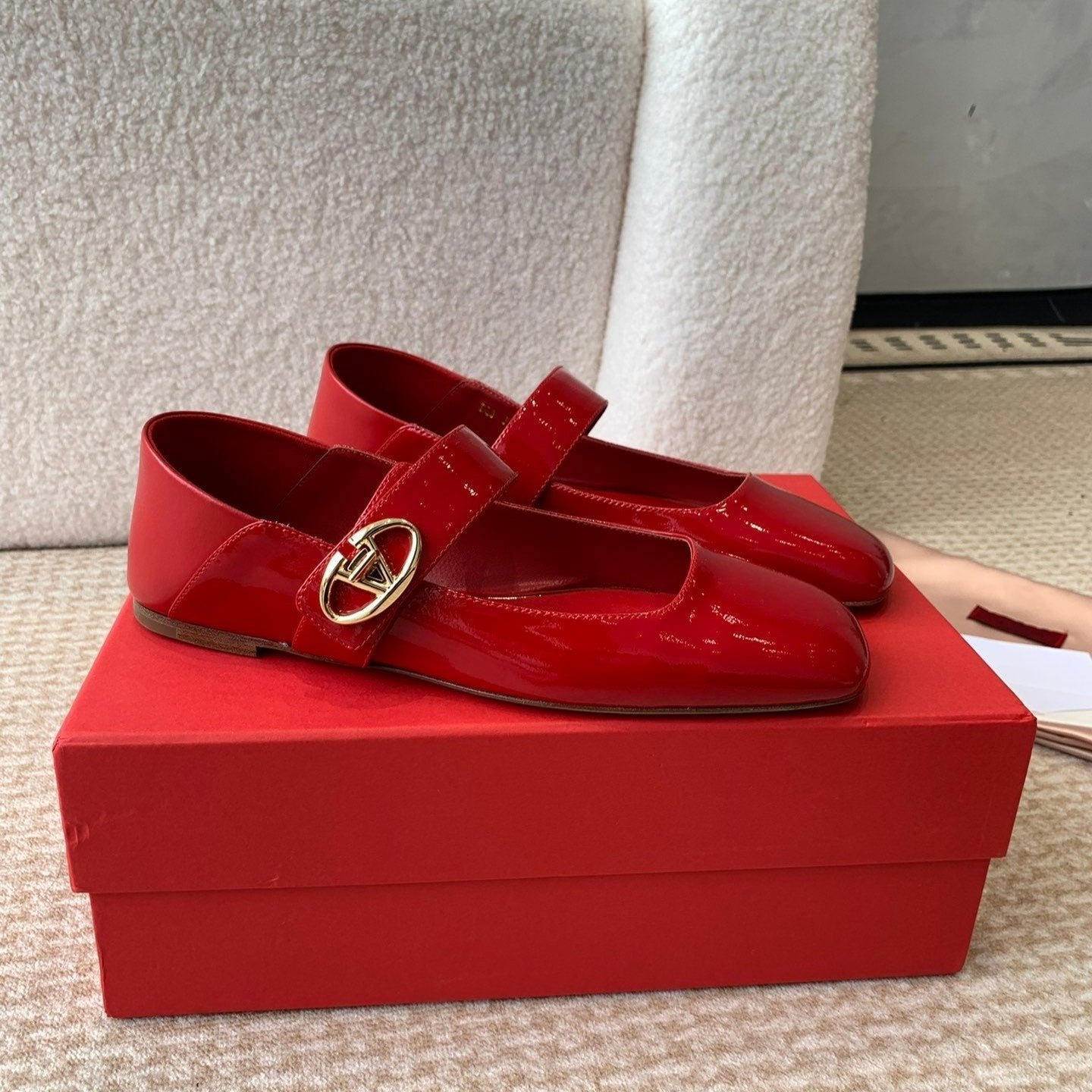VL Locker Mary-Jane Ballerina In Crimson Red Calfskin