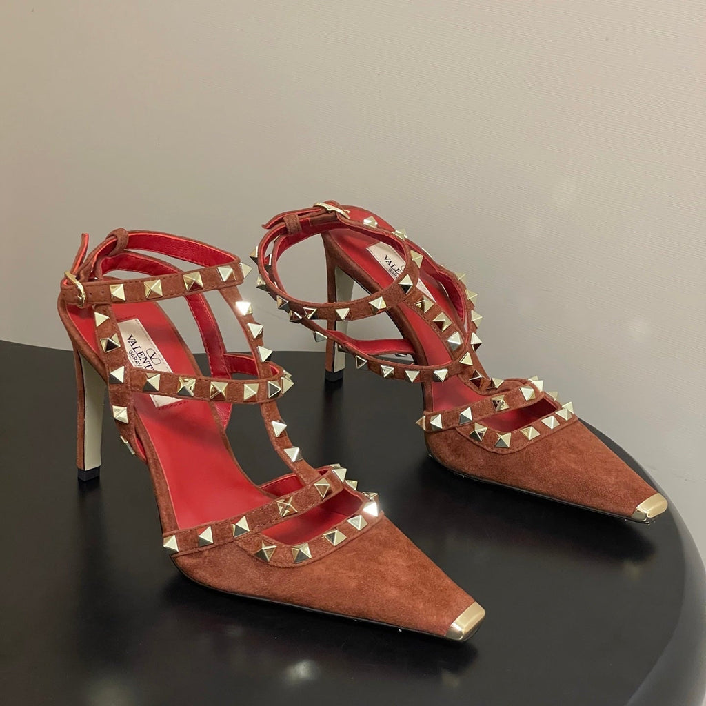 VT Rockstud Kidskin Pump 100mm Chocolate Suede 835106