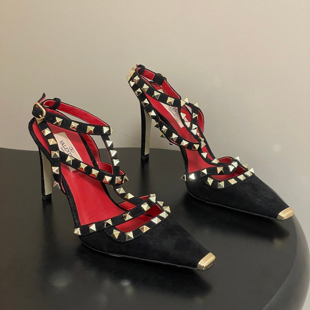 VT Rockstud Kidskin Pump 100mm Black Suede 835108