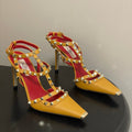 VT Rockstud Kidskin Pump 100mm Mustard Sheepskin 835112