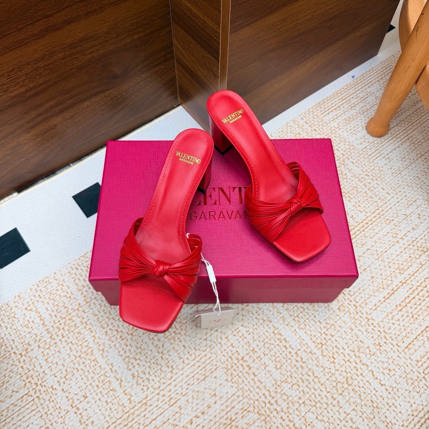 VLTN 26s Annet Mules 6.5cm Red Woven Leather 974328