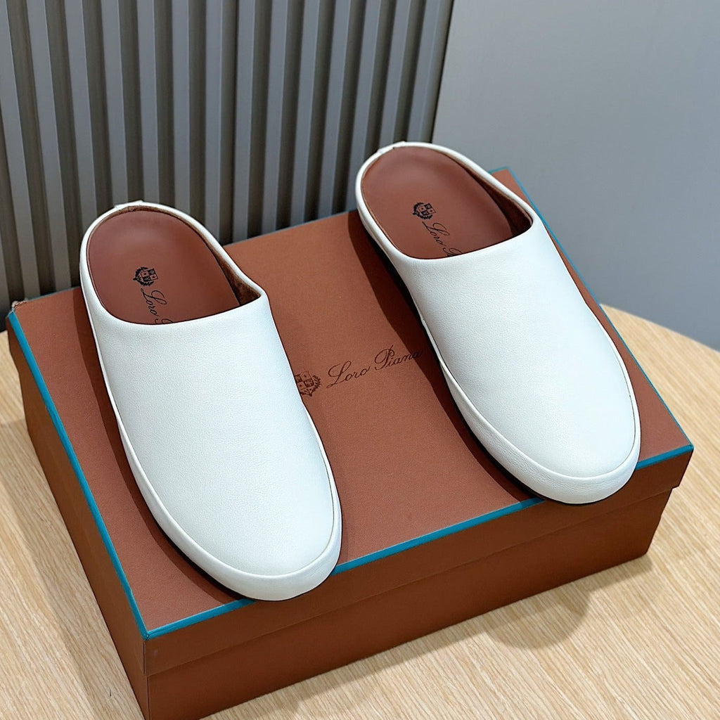 LP TOMORI SABOT MULES WHITE CALFSKIN