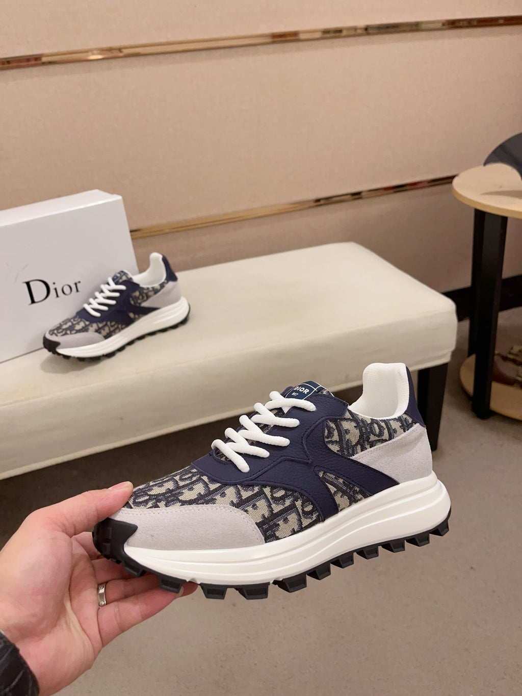 CD CROSS SNEAKER NAVY AND BEIGE SUEDE