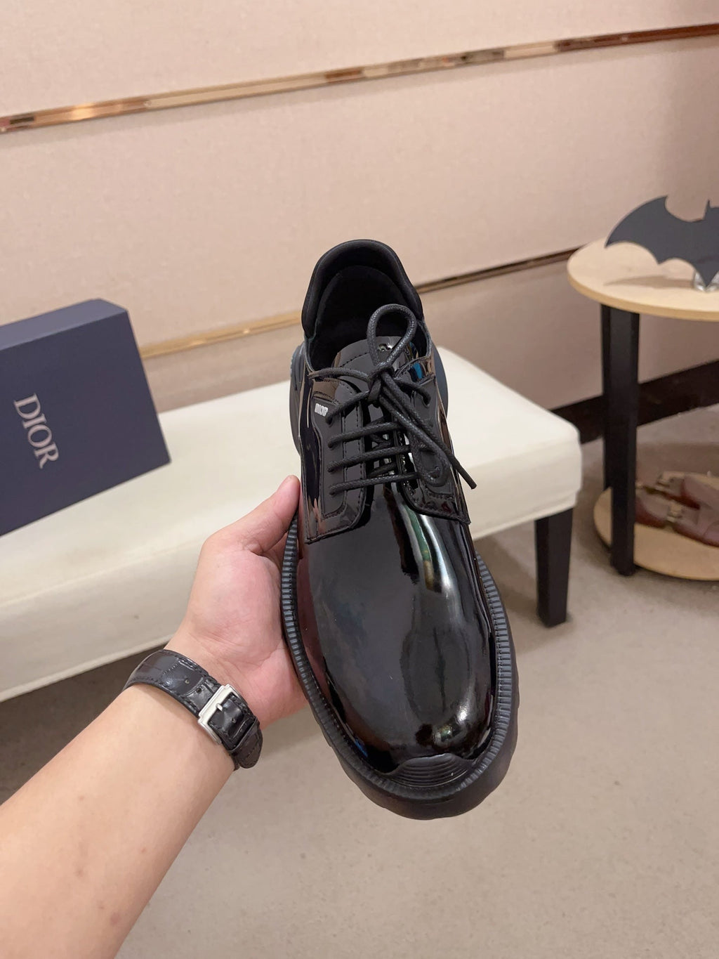 CD COMBAT BASIC SHOE BLACK POLISHED CALFSKIN