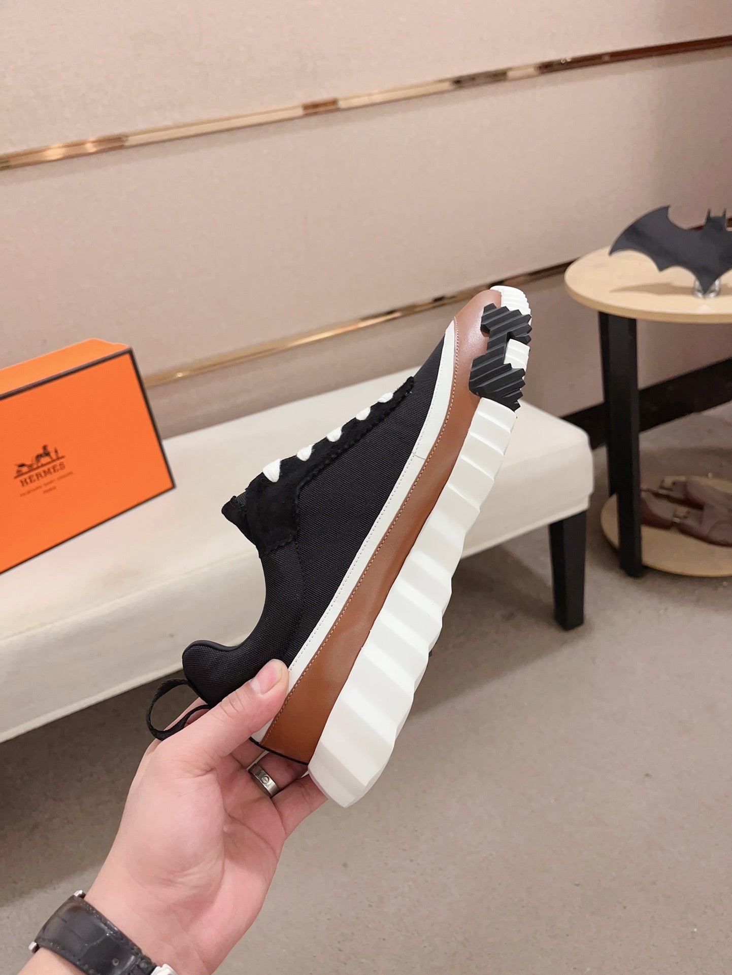 HM BOUNCING SNEAKER BLACK AND BROWN CALFSKIN