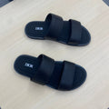 CD DOUBLE STRAP SLIPPER BLACK GRAINED CALFSKIN