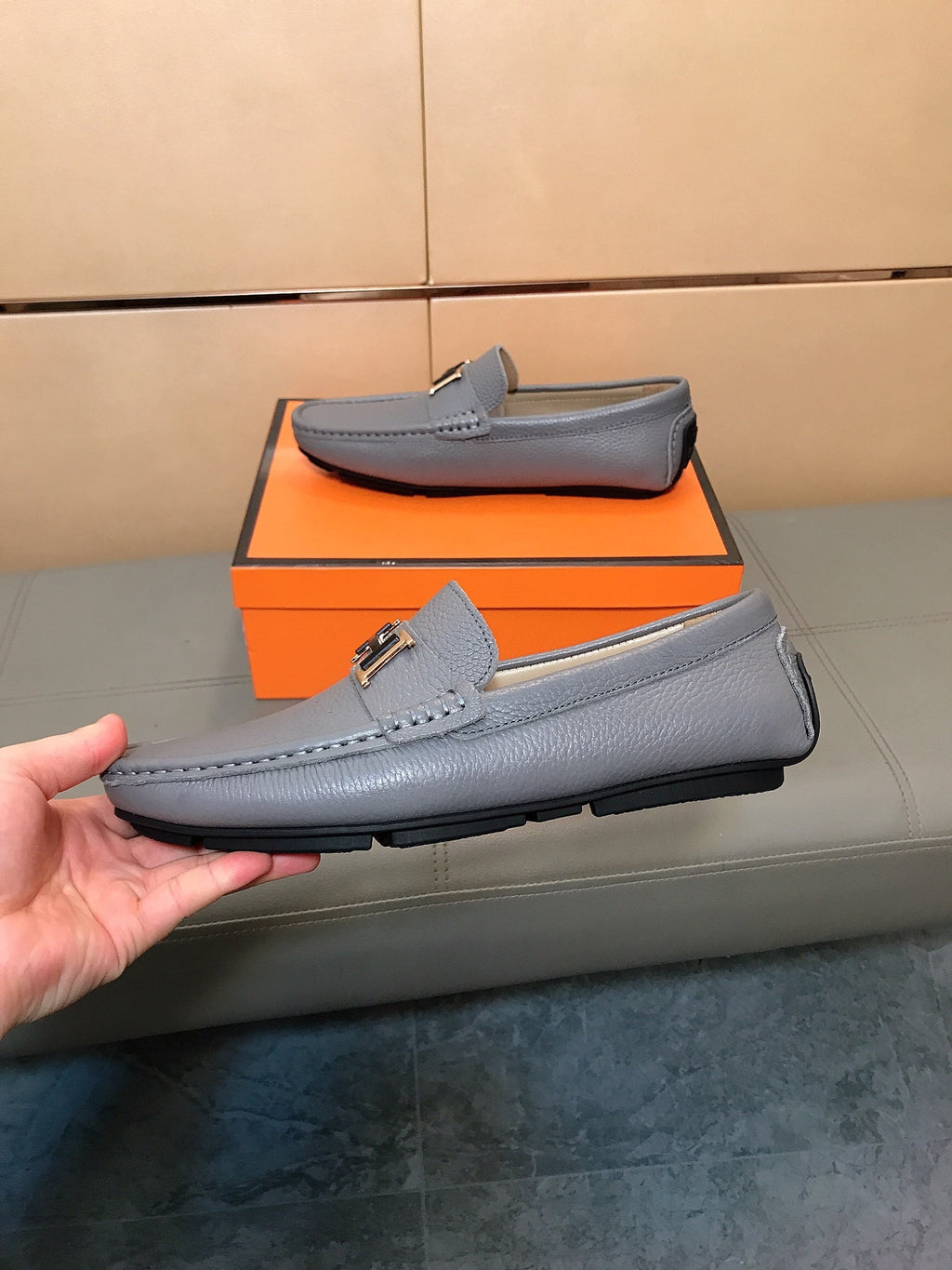 HM Men's Loafer Grey Cowhide 523199