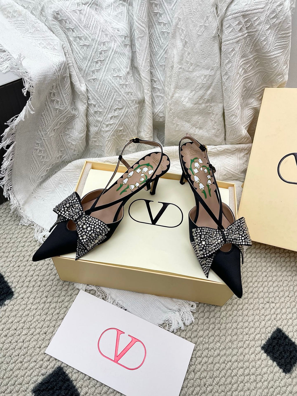 Garavani Bowow 8.0 Embellished Slingback Pumps Black Satin