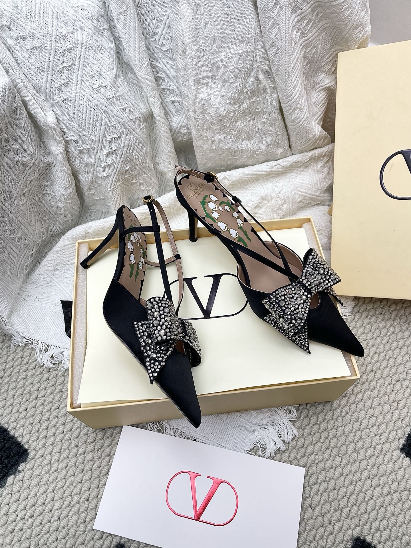 Garavani Bowow 8.0 Embellished Slingback Pumps Black Satin