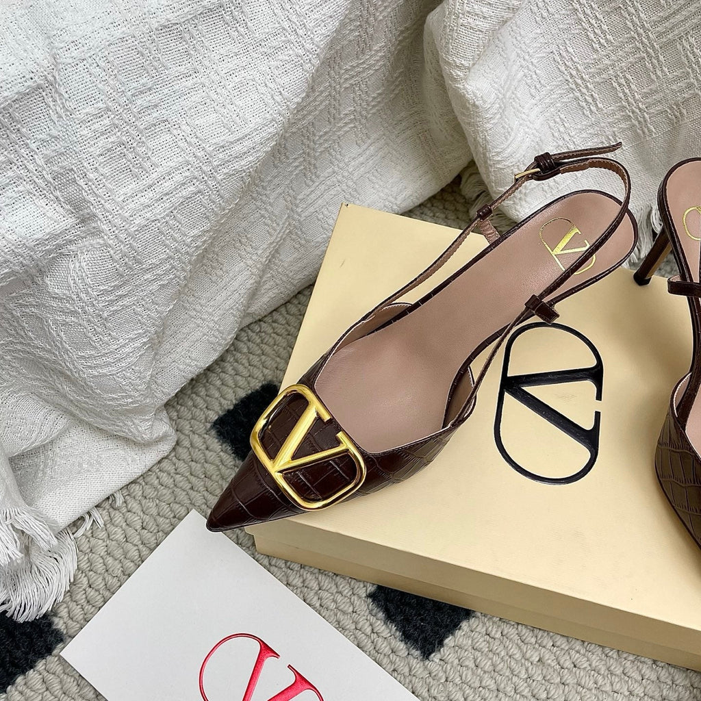 VT Signature Slingback Coffee Embossed Cowhide 726943