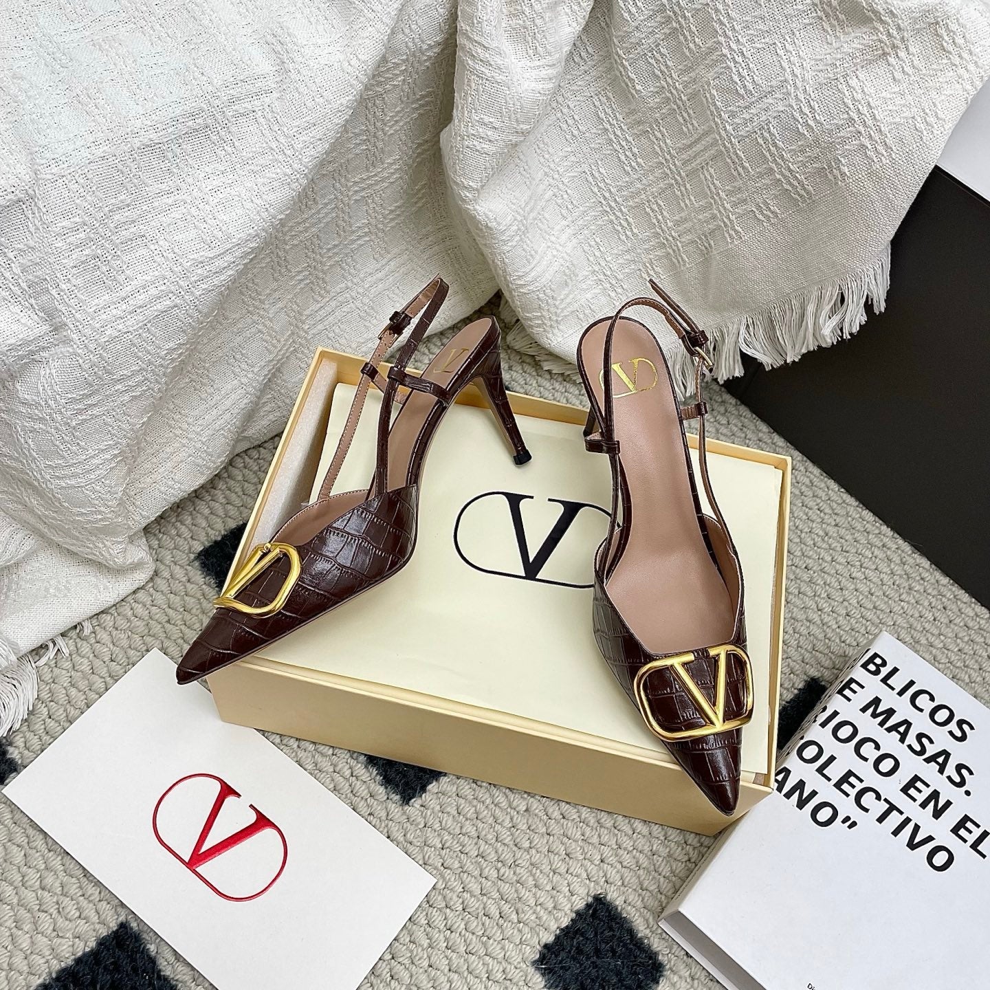 VT Signature Slingback Coffee Embossed Cowhide 726943