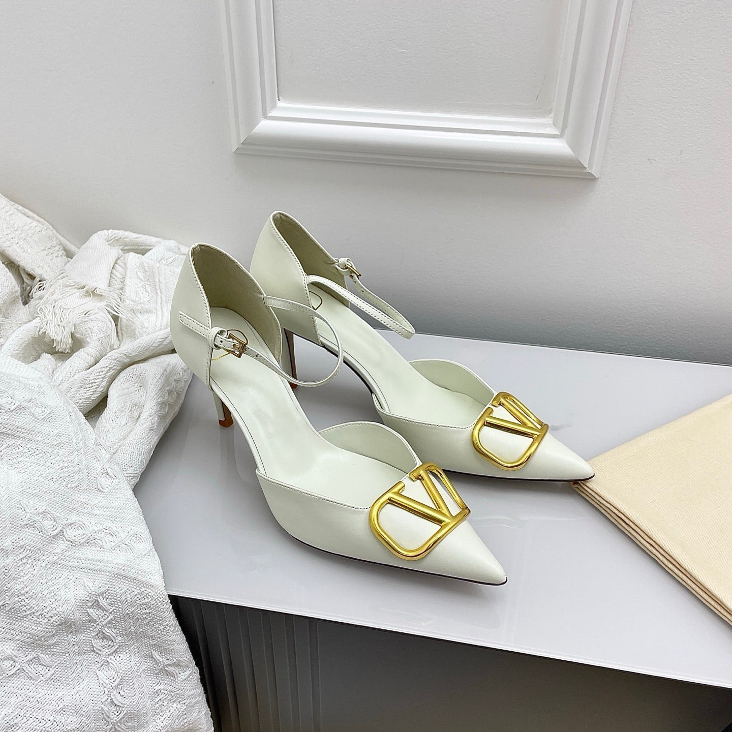 Valentino D'Orsay Slingback 6cm Ivory Cowhide 726947