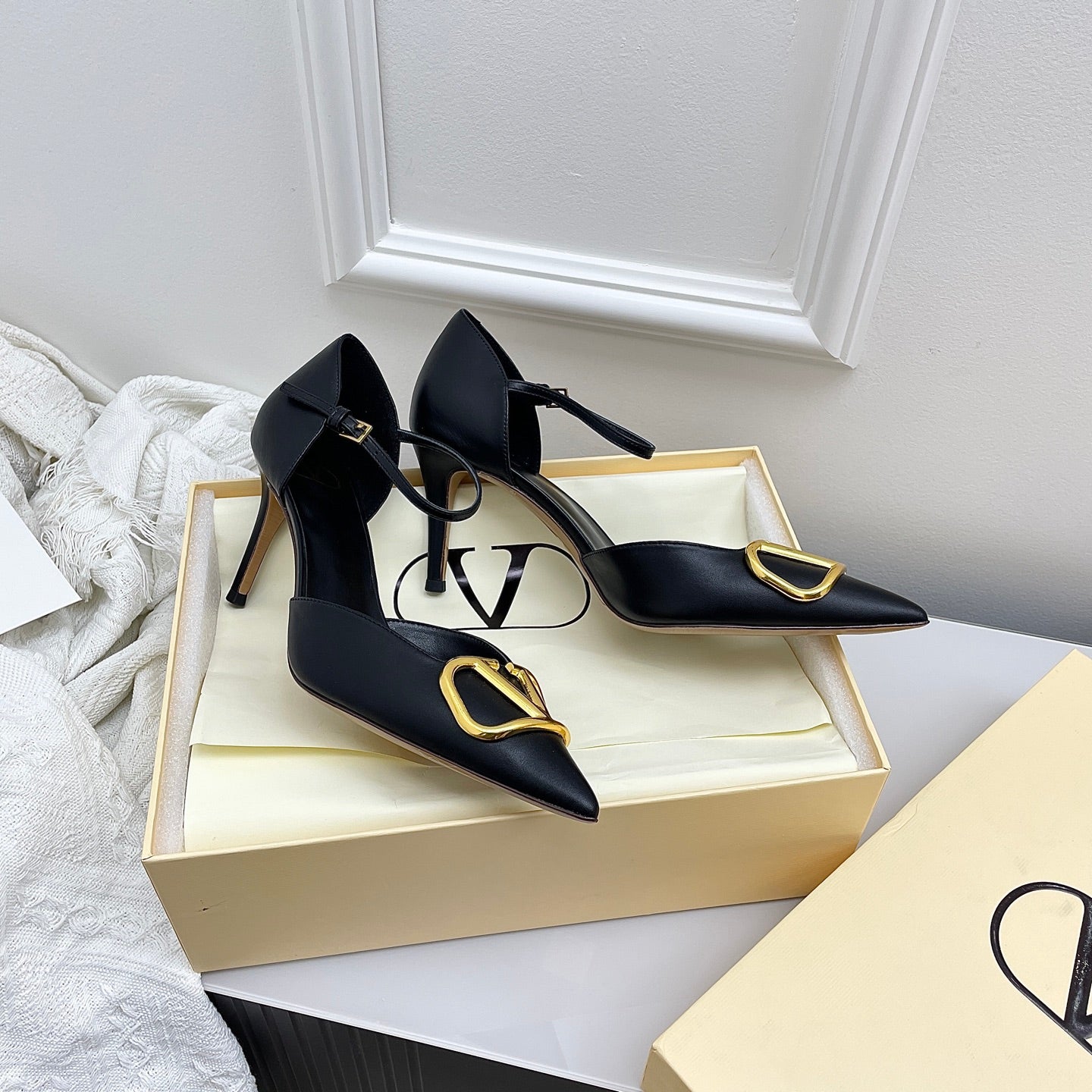 Valentino D'Orsay Slingback 6cm Black Cowhide 726949