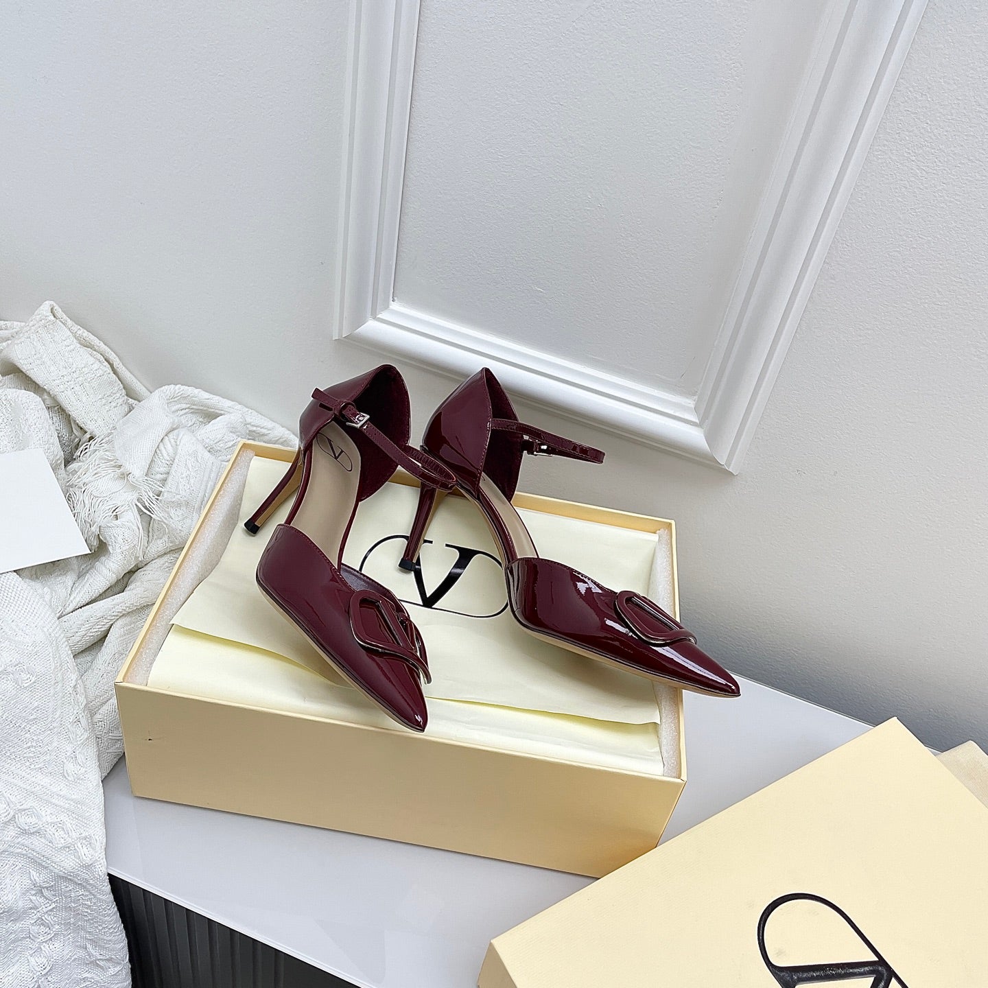 Valentino D'Orsay Slingback 6cm Burgundy Patent Leather 726950