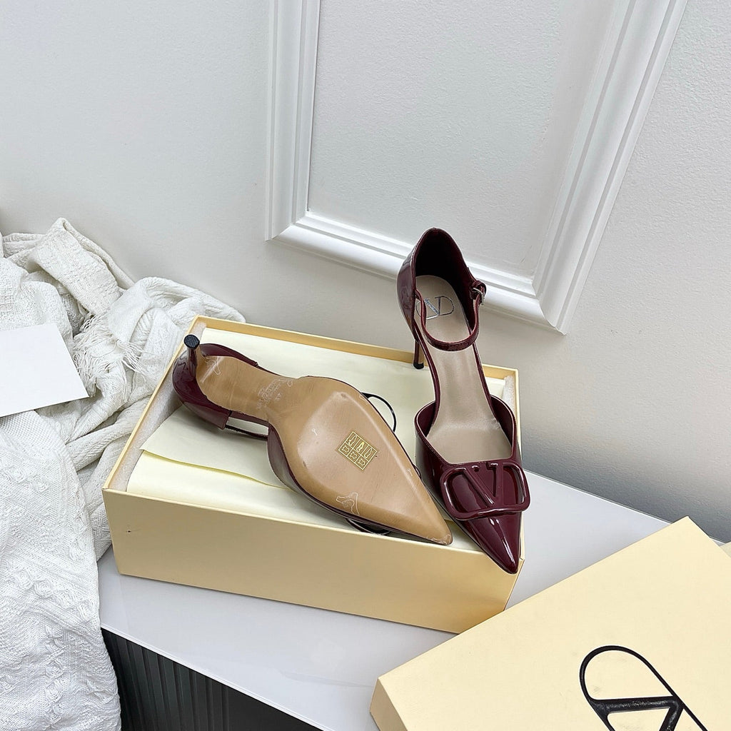 Valentino D'Orsay Slingback 6cm Burgundy Patent Leather 726950