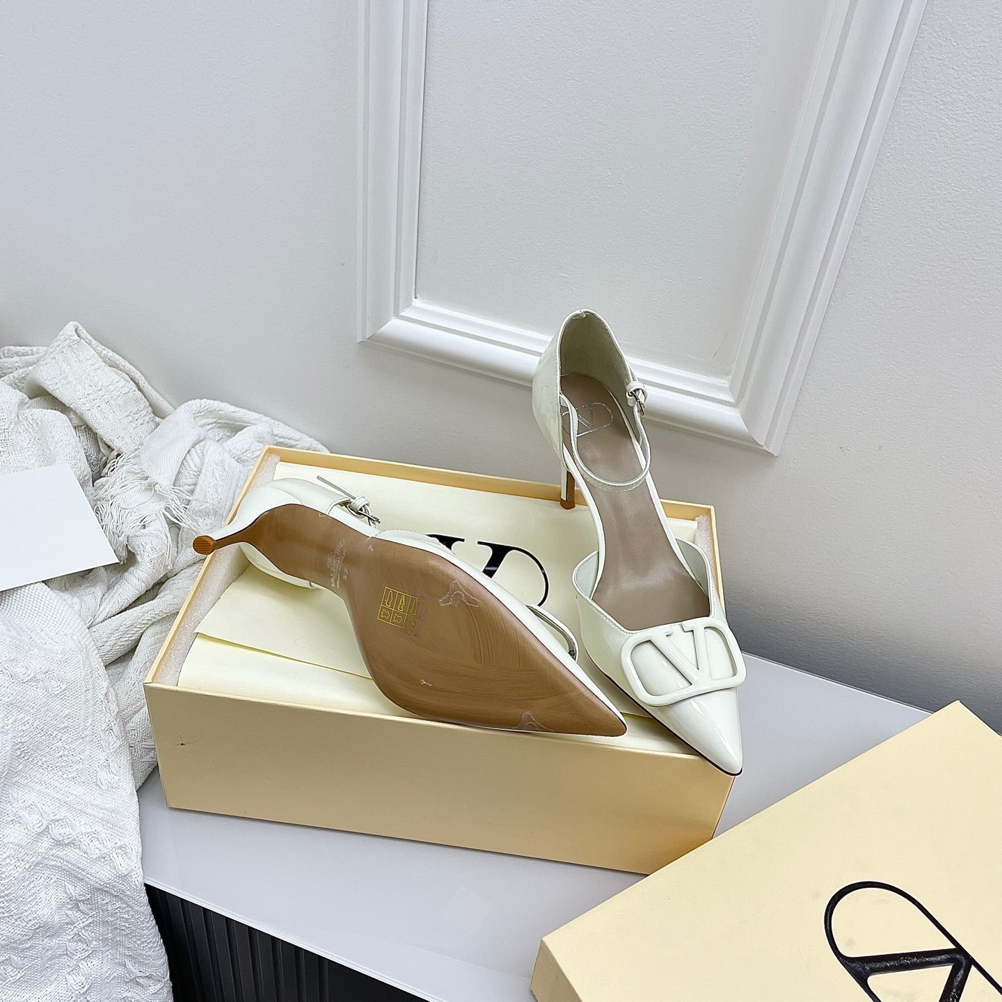 Valentino D'Orsay Slingback 6cm Ivory Patent Leather 726951